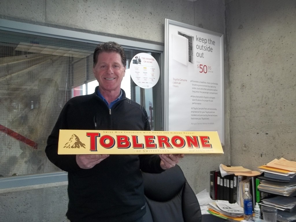 Rick with a giant Toblerone!